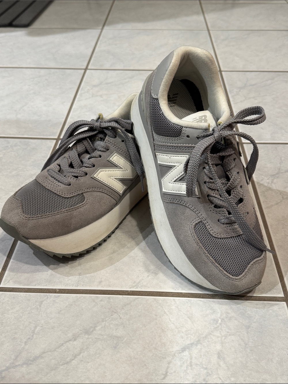 New Balance 574 Gray Mesh & Suede Sneakers with White 'N' Logo